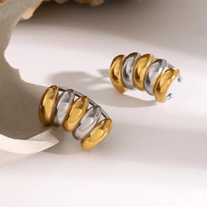 1 pair simple retro style geometric stainless steel  gold plated women's stud earrings h5